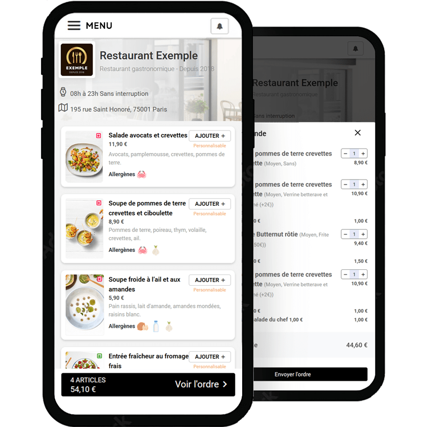 Screenshot of the Restaurant QR Code menu on a Smartphone.